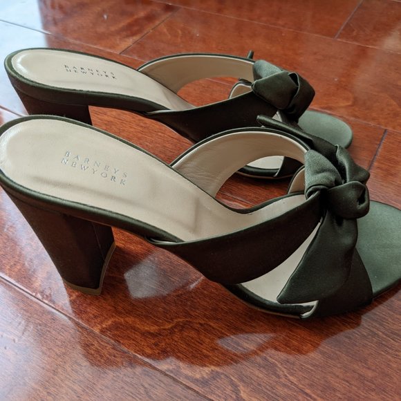 NWT Barneys Olive Satin Heels "Laila" - Picture 2 of 11